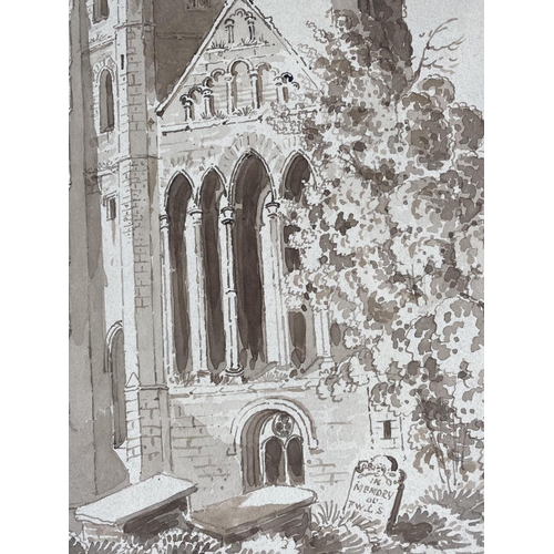 158 - SAMUEL GILLESPIE PROUT (British, 1822-1911), “LLANDAFF CATHEDRAL”, pencil and sepia wash on paper, i... 