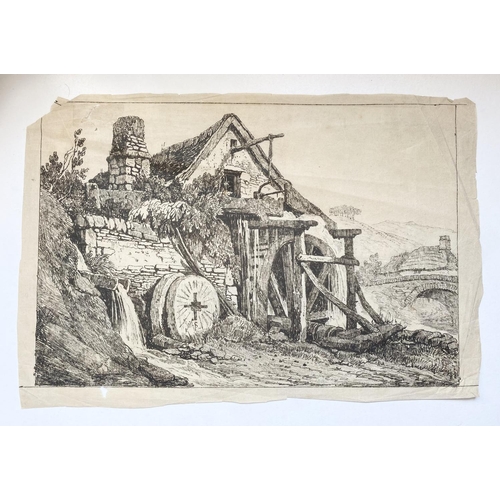 159 - SAMUEL PROUT (British, 1783–1852), “NEAR BARNSTAPLE”, soft ground etching on fine paper, signed with... 