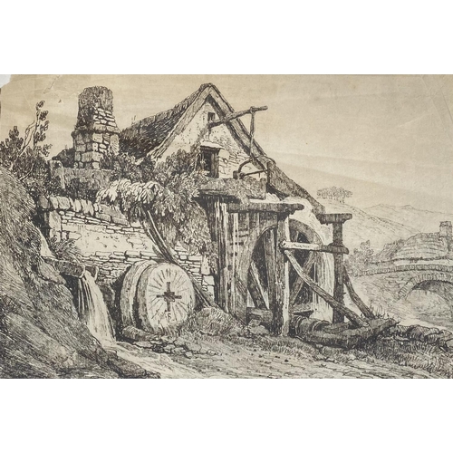 159 - SAMUEL PROUT (British, 1783–1852), “NEAR BARNSTAPLE”, soft ground etching on fine paper, signed with... 