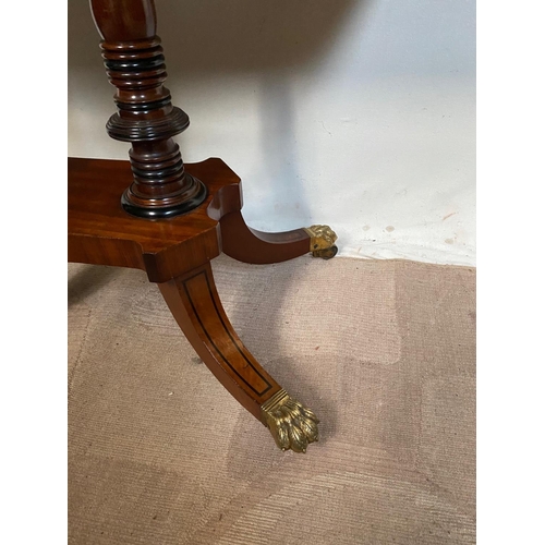 17 - A VERY FINE IRISH CORK STYLE MAHOGANY FOLD OVER CARD TABLE, with ebonised stringing detail all over,... 