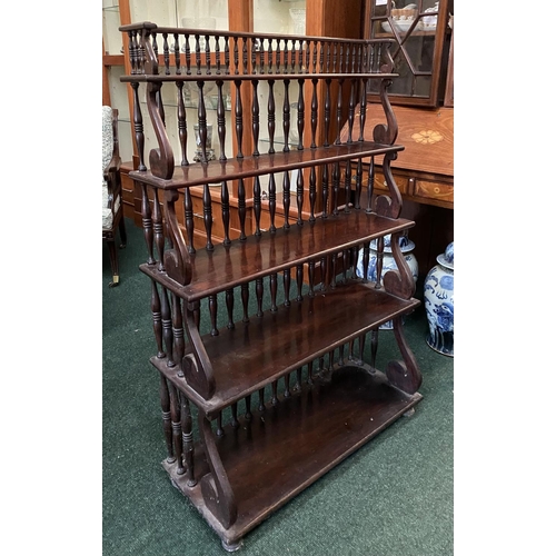 171 - AN ANTIQUE MAHOGANY WATERFALL FLOOR BOOKCASE, with five graduated shelves, turned supports to back, ... 