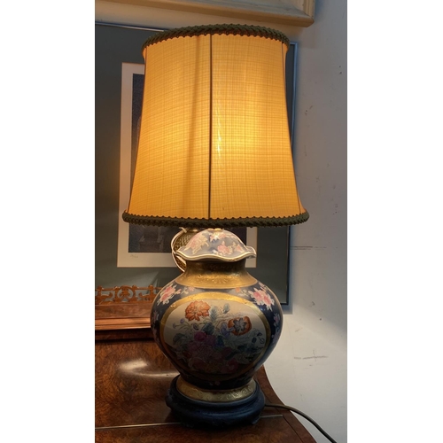 172 - A MID CENTURY JAPANESE TABLE LAMP, with painted panel to front and reverse depicting array of flower... 