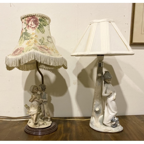 188 - TWO CHARMING VINTAGE PORCLEAIN FIGURAL TABLE LAMPS, (i) a Zaphir Lladro porcelain table lamp, with f... 