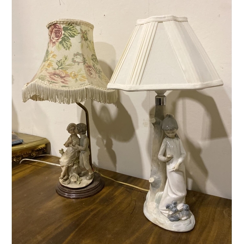 188 - TWO CHARMING VINTAGE PORCLEAIN FIGURAL TABLE LAMPS, (i) a Zaphir Lladro porcelain table lamp, with f... 