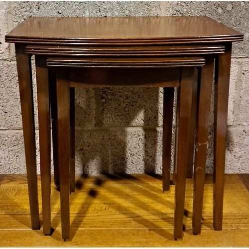 201 - A SET OF THREE MAHOGANY NEST OF TABLES, with fluted borders on straight leg, dimensions: largest: 53... 