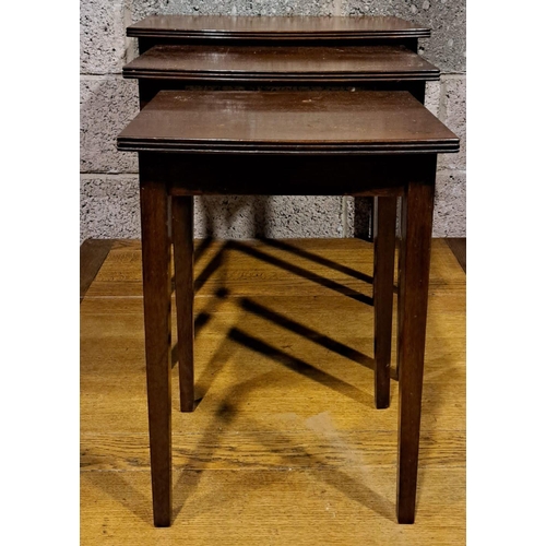 201 - A SET OF THREE MAHOGANY NEST OF TABLES, with fluted borders on straight leg, dimensions: largest: 53... 