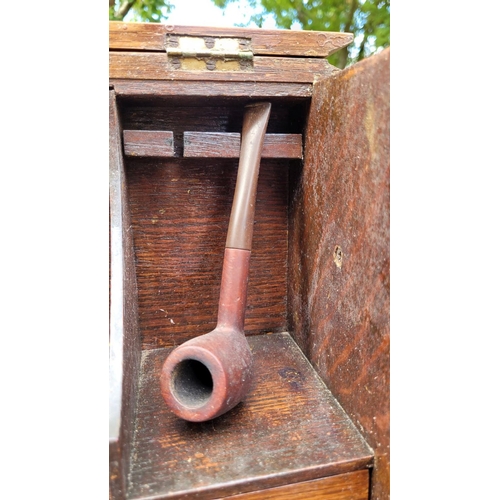 216 - A BRASS MOUNTED TWO DOOR TOBACOO / SMOKER’S CABINET, the top and front folds up and out to reveal co... 