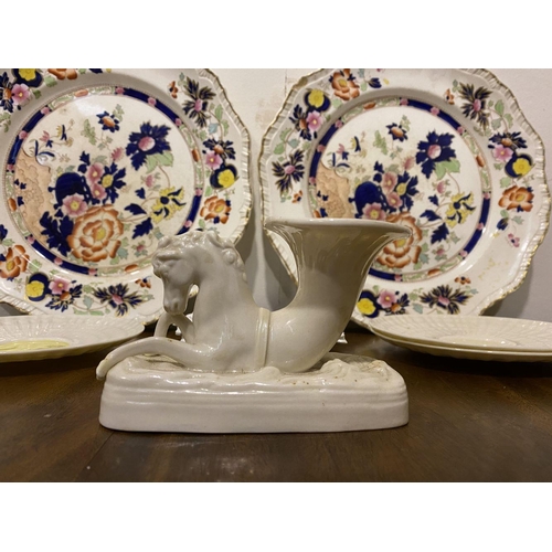 217 - A MIXED TABLEWARE LOT TO INCLUDE a pair of Masons Ironstone painted plates, a Limoges France porcela... 