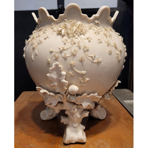 224 - A SECOND PERIOD – LATE 19TH / EARLY 20TH CENTURY - BELLEEK POTTERY JARDINERE POT, the large pot deco... 