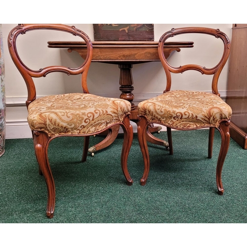 228 - A VERY GOOD PAIR OF VICTORIAN BALLOON BACK CHAIRS, each with carved acanthus leaf detail to the curv... 