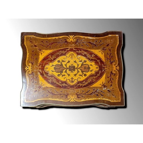 230 - A GOOD QUALITY MARQUETRY INLAID BRASS BOUND NEST OF TABLES, possibly Italian or French, each decorat... 