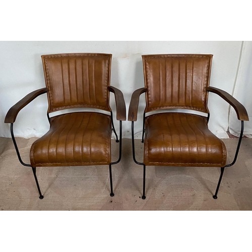 28 - A PAIR OF GOOD QUALITY CONTEMPORARY DESIGN LEATHER & STEEL ARMCHAIRS, these chairs are perfect for a... 