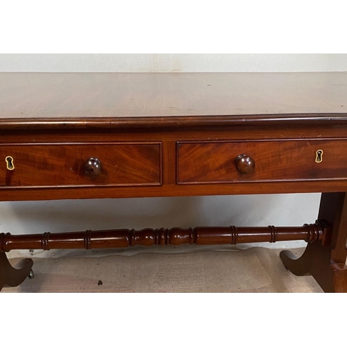 29 - A VERY GOOD QUALITY WILLIAM IV MAHOGANY LIBRARY / SOFA TABLE, with rounded corners to the surface, a... 