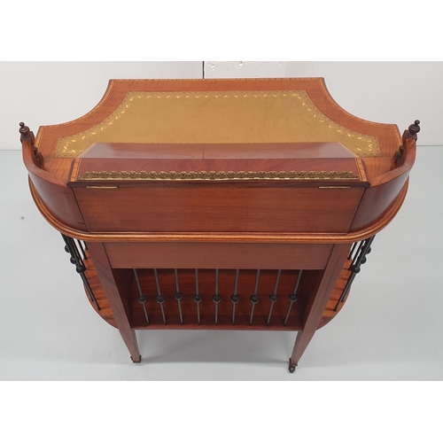 31 - A TOP QUALITY EDWARDIAN MAHOGANY INLAID LADIES LEATHER TOPPED WRITING DESK, to the top is a cross-ba... 