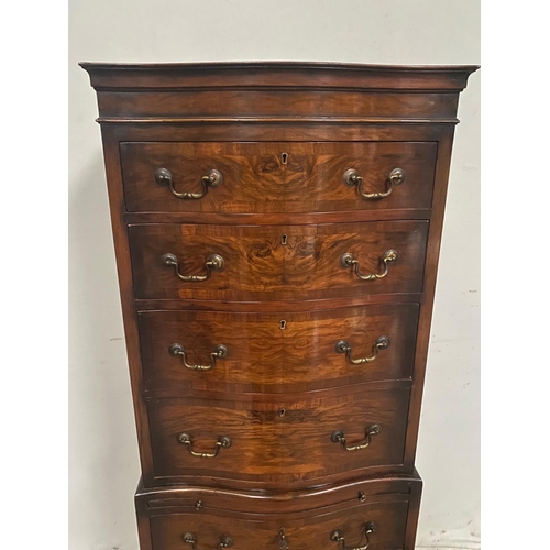 45 - A VERY GOOD WALNUT SERPENTINE SHAPED TALL BOY / CHEST ON CHEST, with 4 over 3 arrangement of drawers... 