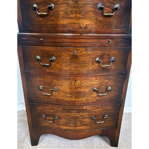 45 - A VERY GOOD WALNUT SERPENTINE SHAPED TALL BOY / CHEST ON CHEST, with 4 over 3 arrangement of drawers... 