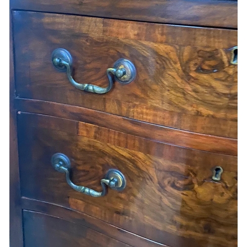 45 - A VERY GOOD WALNUT SERPENTINE SHAPED TALL BOY / CHEST ON CHEST, with 4 over 3 arrangement of drawers... 