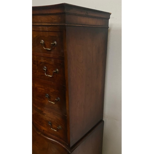 45 - A VERY GOOD WALNUT SERPENTINE SHAPED TALL BOY / CHEST ON CHEST, with 4 over 3 arrangement of drawers... 