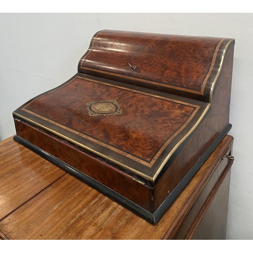 48 - A 19TH CENTURY INLAID WRITING DESK, with central inlaid monogrammed cartouche with gilt accents, sur... 