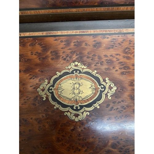 48 - A 19TH CENTURY INLAID WRITING DESK, with central inlaid monogrammed cartouche with gilt accents, sur... 