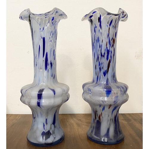 54 - A PAIR OF VINTAGE MONART STYLE GLASS VASES, c.1940, glass with deep blue mottles running through, wi... 