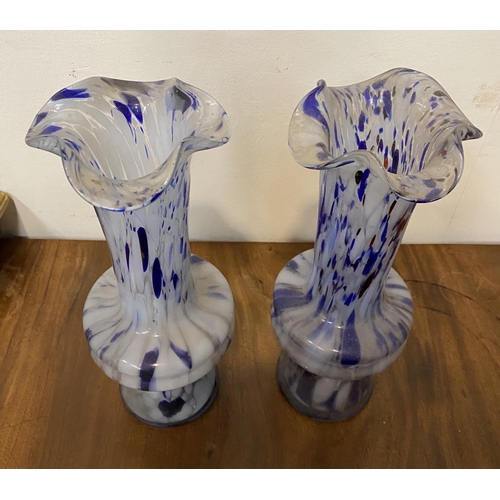 54 - A PAIR OF VINTAGE MONART STYLE GLASS VASES, c.1940, glass with deep blue mottles running through, wi... 