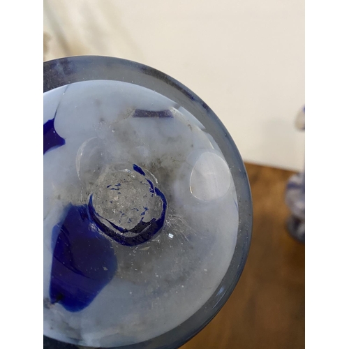 54 - A PAIR OF VINTAGE MONART STYLE GLASS VASES, c.1940, glass with deep blue mottles running through, wi... 