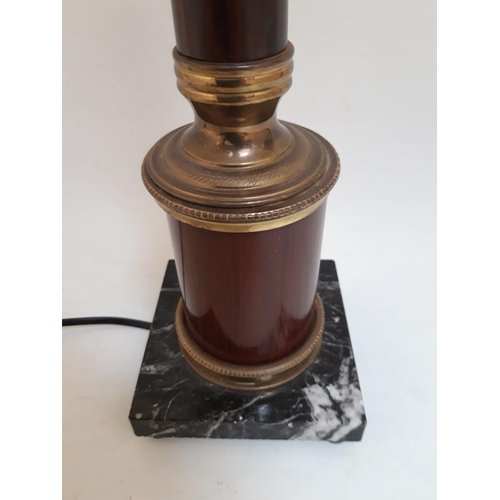 58 - A VERY FINE FRENCH EMPIRE STYPLE TABLE LAMP, circa 1920’s, the column lamp has turned brass collars ... 