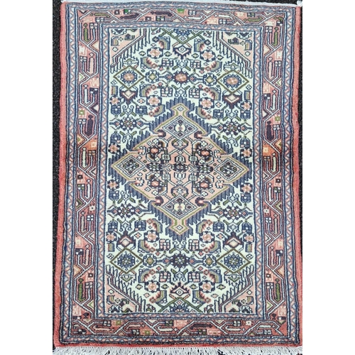 67 - A VERY GOOD QUALITY PERSIAN HAMADAN FLOOR RUG, with central lozenge medallion, surrounded by floral ... 