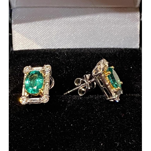 82 - A WONDERFUL PAIR OF 18CT WHITE GOLD COLUMBIAN EMERALD & DIAMOND CLUSTER EARRINGS, emerald weight: 1.... 