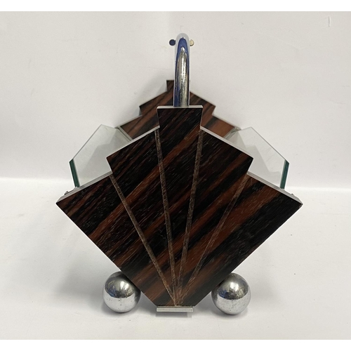 92 - A UNIQUE ART DECO HARDWOOD INLAID GLASS FRUIT TROUGH/CENTREPIECE, angular shape with art deco inlay ... 