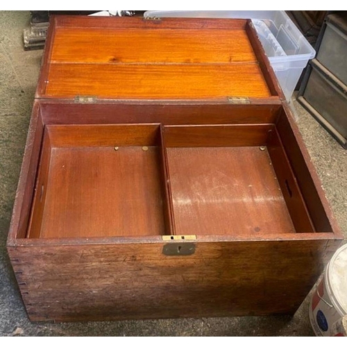 108 - A VERY FINE 19TH CENTURY MAHOGANY BRASS BOUND CAMPAIGN / TRAVEL TRUCK CHEST, with hinged lid, that o... 