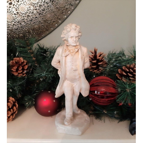 109 - A DETAILED PLASTER FIGURE OF BEETHOVEN, titled to shaped base, dimensions: 8in high approx.