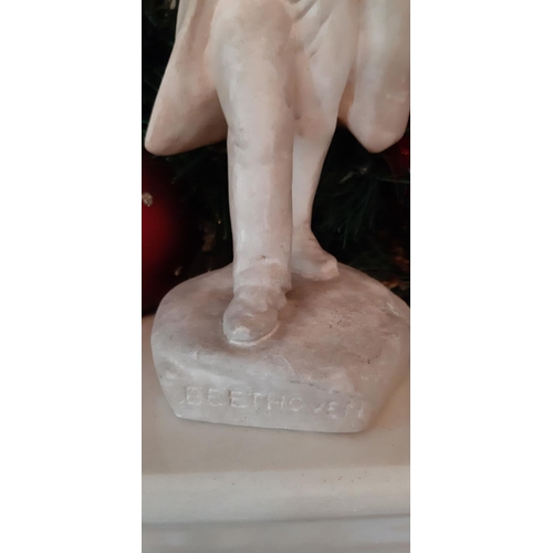 109 - A DETAILED PLASTER FIGURE OF BEETHOVEN, titled to shaped base, dimensions: 8in high approx.