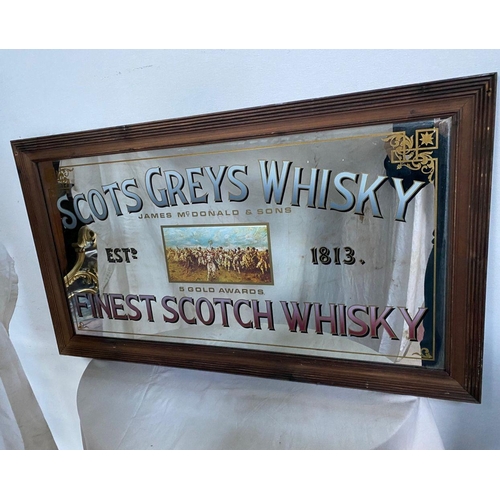 130 - A VINTAGE ADVERTISING MIRROR, reading ‘Scots Greys Whiskey Est. 1813; James McDonald & Sons 5 Gold A... 