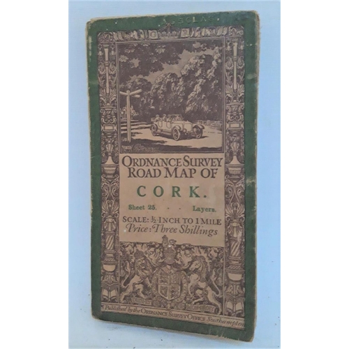 132 - A VINTAGE ORDNANCE SURVEY ROAD MAP OF CORK, dated 1911, linen backed, Published at the Ordnance Surv... 