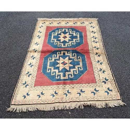 138 - A TRADITIONAL TURKISH ‘KARS’ FLOOR RUG, with double medallion design to the centre, having main grou... 