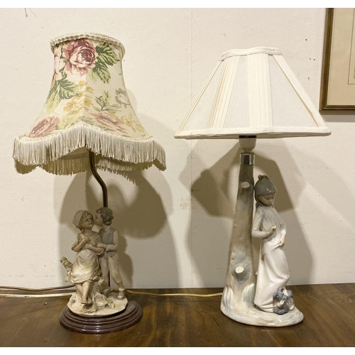 161 - TWO CHARMING VINTAGE PORCLEAIN FIGURAL TABLE LAMPS, (i) a Zaphir Lladro porcelain table lamp, with f... 