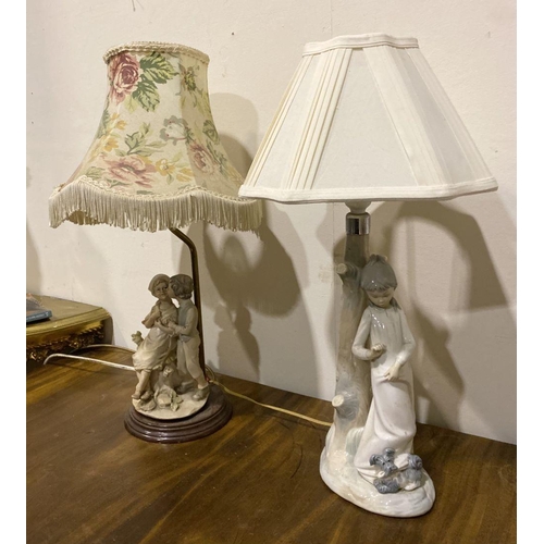 161 - TWO CHARMING VINTAGE PORCLEAIN FIGURAL TABLE LAMPS, (i) a Zaphir Lladro porcelain table lamp, with f... 