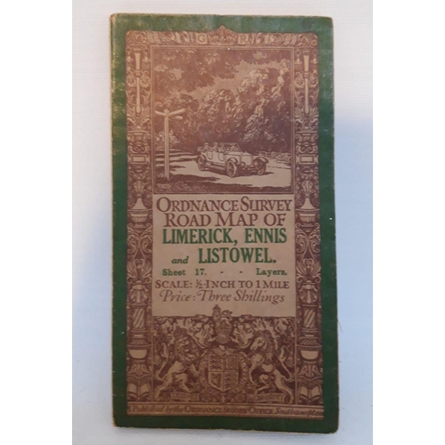163 - A VINTAGE ORDNANCE SURVEY ROAD MAP OF LIMERICK, ENNIS & LISTOWEL, dated 1913, linen backed, Publishe... 