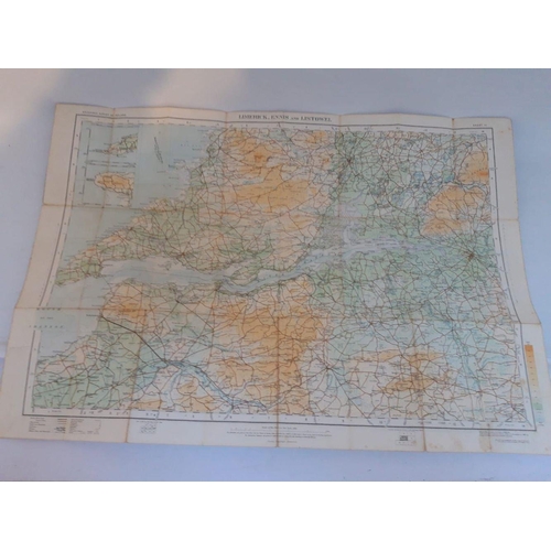 163 - A VINTAGE ORDNANCE SURVEY ROAD MAP OF LIMERICK, ENNIS & LISTOWEL, dated 1913, linen backed, Publishe... 