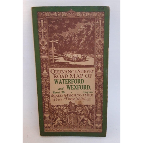 165 - A VINTAGE ORDNANCE SURVEY ROAD MAP OF WATERFORD & WEXFORD, dated 1916, linen backed. Published at th... 