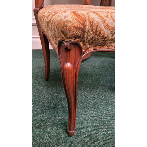 168 - A VERY GOOD PAIR OF VICTORIAN BALLOON BACK CHAIRS, each with carved acanthus leaf detail to the curv... 