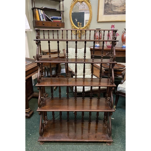 170 - AN ANTIQUE MAHOGANY WATERFALL FLOOR BOOKCASE, with five graduated shelves, turned supports to back, ... 