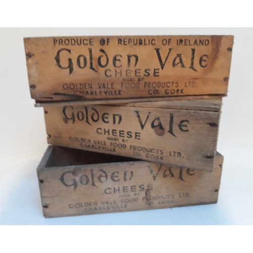 171 - A SET OF THREE VINTAGE WOODEN ‘GOLDEN VALE, CHARLEVILLE, CO. CORK’ CHEESE BOXES, reading ‘Golden Val... 