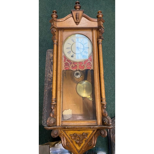179 - AN EXCELLENT CARVED AMERICAN WALL CLOCK, with roman numerals to white dial, in hardwood case, carved... 