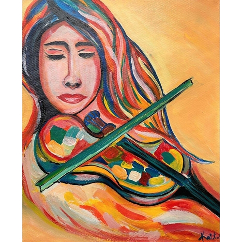 182 - KAIT S. (IRISH, 20th Century), “EPIC VIOLIN GIRL”, acrylic on canvas, signed lower right, Dimensions... 