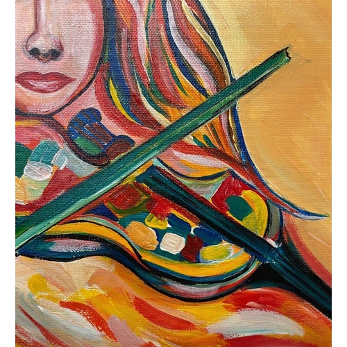 182 - KAIT S. (IRISH, 20th Century), “EPIC VIOLIN GIRL”, acrylic on canvas, signed lower right, Dimensions... 