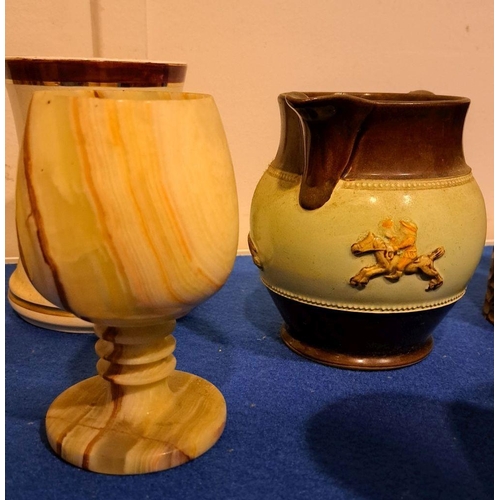 194 - A SELECTION OF UNUSUAL WOODEN AND CERAMIC MUGS largely English pieces, including marks from 'Bourne ... 