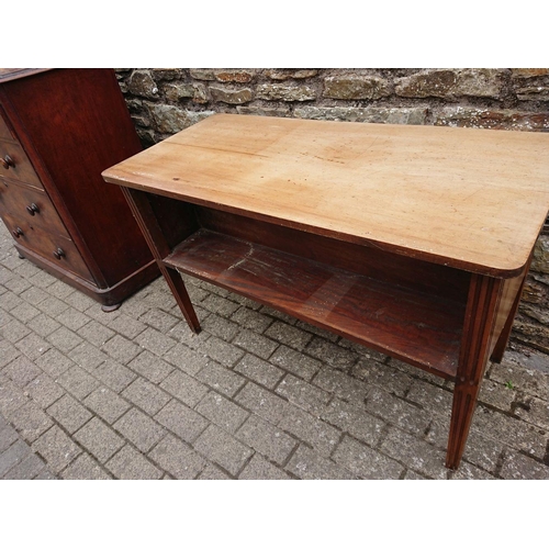 213 - AN ANTIQUE MAHOGANY DISPLAY TABLE, with open shelf to front, standing on tapered fluted leg, Table, ... 